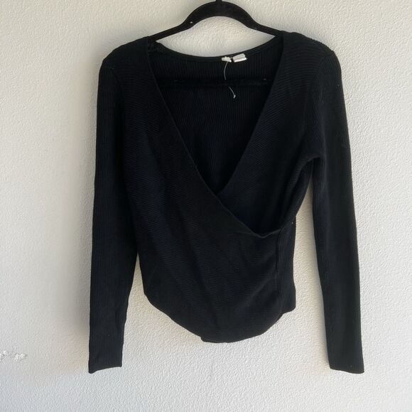 Anthropologie Sweaters - Anthropologie Moth Liza Faux Wrap Long Sleeve Sweater Women’s Medium Black Rib
